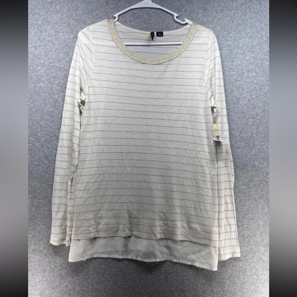 New Directions Cream Striped Long Sleeve Tee
